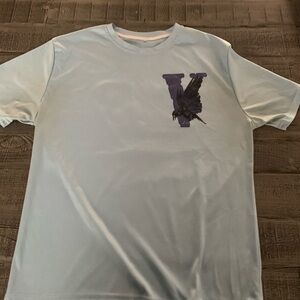 Men's Large Blue Graphic T-Shirt, EUC, Purple V Crow Design